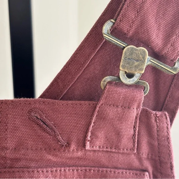 Carhartt NWT Women’s XS Rugged Flex Loose Fit Canvas Bib Overalls Maroon *NOTE - Picture 4 of 13